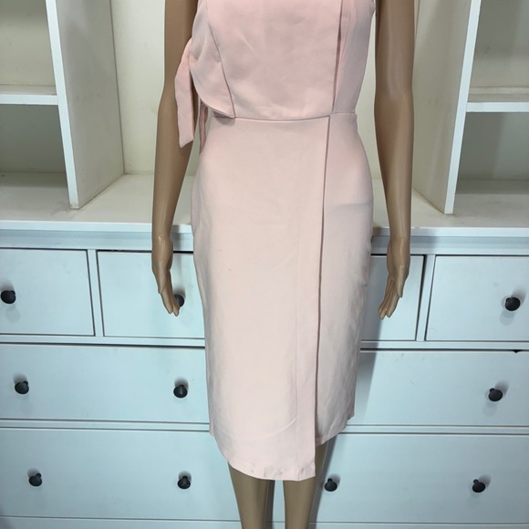 Narcotics Pink Strapless One Shoulder Bow Detail Wrap Midi Dress Size S - Picture 5 of 6